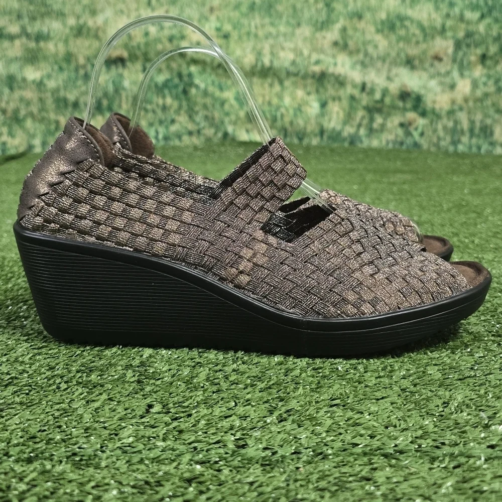 BARETRAPS | UMMA ELASTIC WOVEN PEEP-TOE MARY JANE WEDGE SANDALS